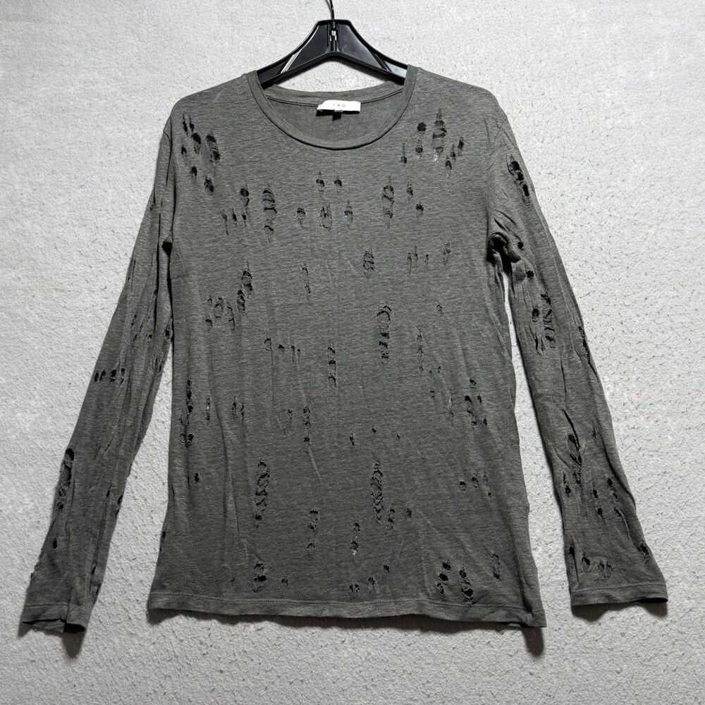 IRO Top Women’s Size XS Marvina Distressed Gray Linen Crew Neck Torn Grunge Goth